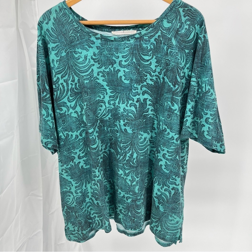 Peruvian Connection Patterned 100% Cotton Top Size XL/XXL Boho Casual